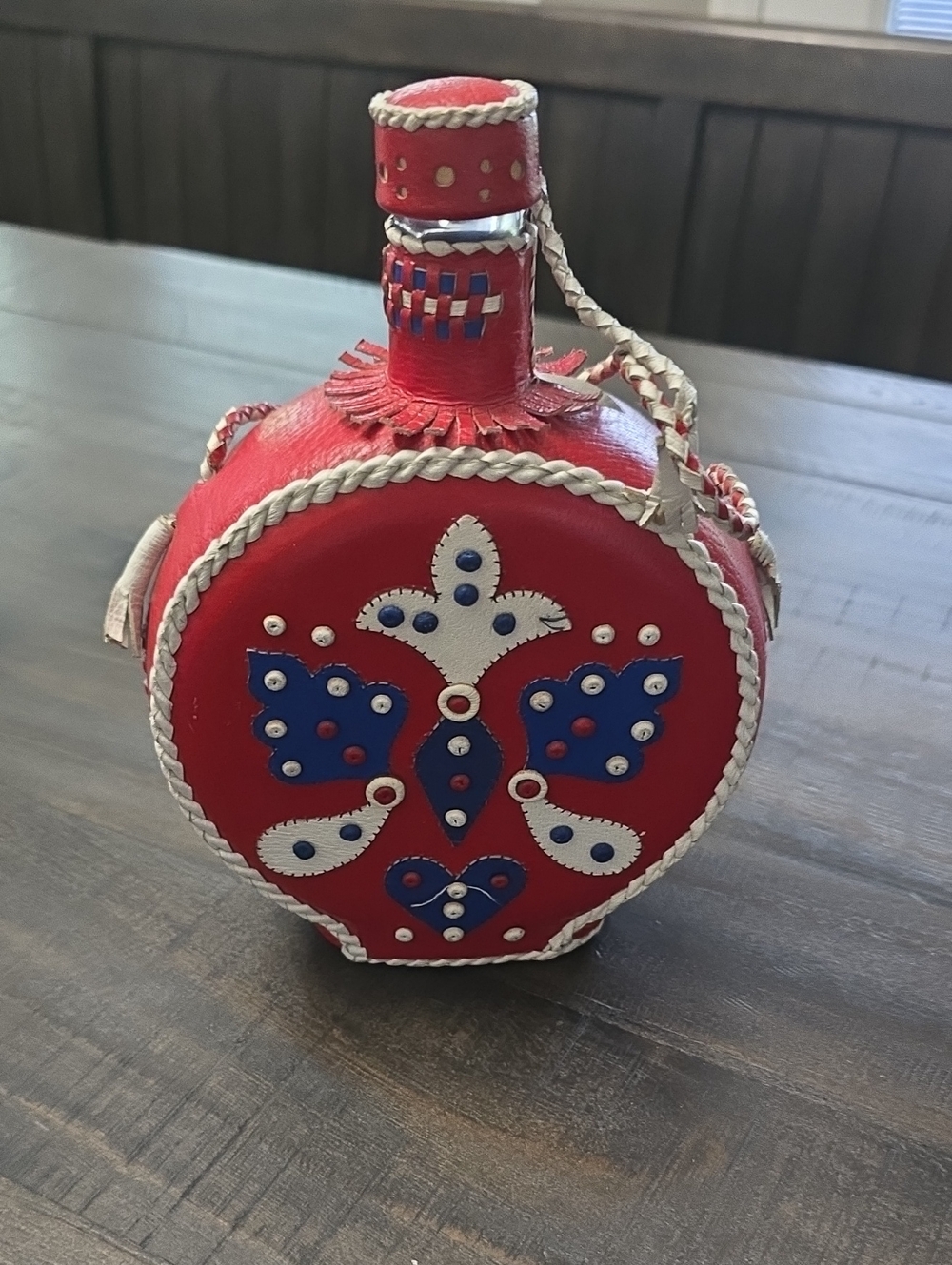 Vintage Handmade Folk Art Canteen. Leather. Great Used.